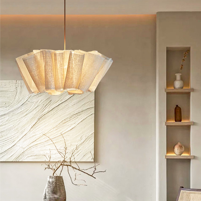 Nordic Linen Pleated  Fabric Pendant Light Lampshade